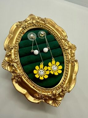 Gold Smiley Daisy Drop Earrings 6cm | CZ Stud | Yellow Flower Dangle